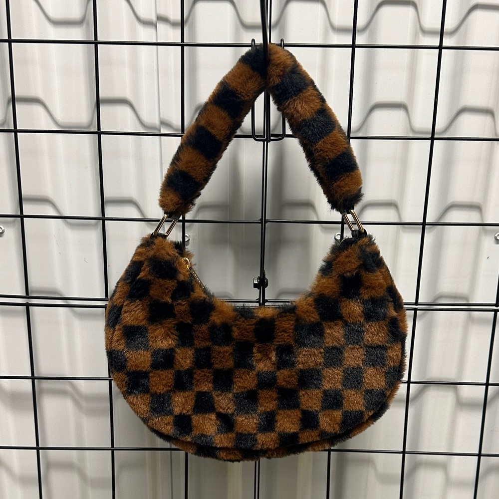 Skinny Dip London Checkered Faux Fur Shoulder Bag